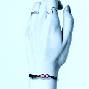 Black with Pink Retro Rhinestone Studded Infinity Adjustable Bracelet